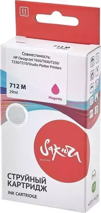 Картридж Sakura 3ED68A (№712 Magenta) для HP, пурпурный чернил, 29 мл.