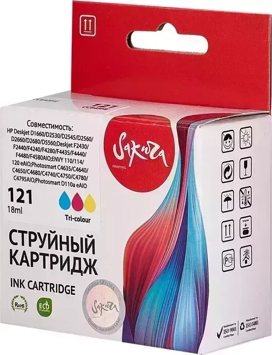 Картридж Sakura CC643HE (№121 Tri-colour) для HP, триколор, 18 мл., 450 к.