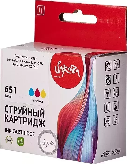 Картридж Sakura C2P11AE (№651 Tri-colour) для HP, триколор, 18 мл.