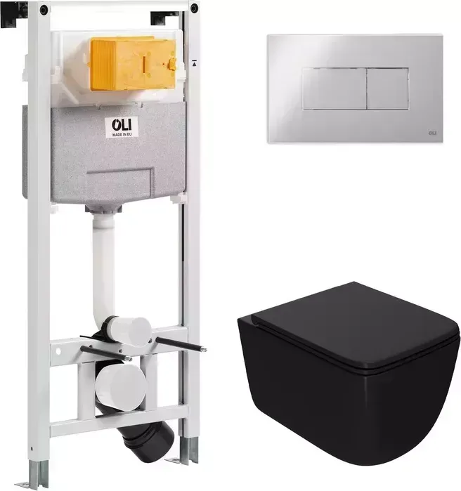 Комплект унитаза с инсталляцией Point Меркурий с OLI pneumatic, клавишей Karisma хром глянцевый, сиденье-микролифт, черный (879235pKA00+PN41831BM)