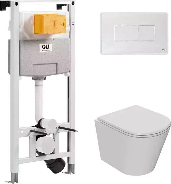 Комплект унитаза с инсталляцией Point Виктория с OLI pneumatic, белой клавишей Karisma, сиденье-микролифт, белый (879235pKA01+PN41061)