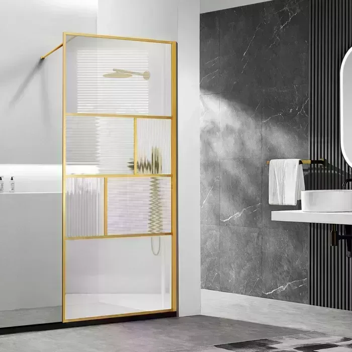 Душевой уголок Vincea Walk-In HP Art 120х120-70 брашированное золото, стекло прозрачное/рифленое (VSW-1HC120CFBG)