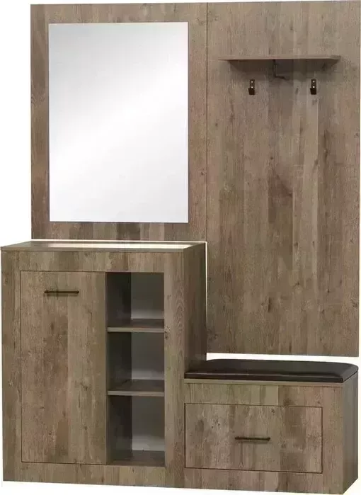 Шкаф ОЛМЕКО "Аданте" (прихожая) (кейптаун / кож.зам. коричневый / зеркало)