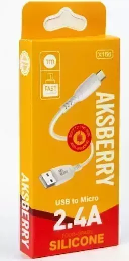 Кабель AKSBERRY (6972969383163)X156 Silicone MicroUSB 2,4A 1M (белый)