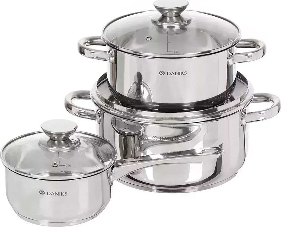 Набор посуды DANIKS GS-01201-6S (358015) 6 пр, кастрюли 1.5,3.1,5.4 л