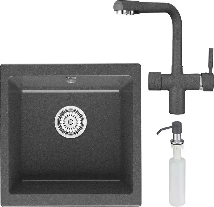 Мойка кухонная и смеситель Point и Бату 45 с дозатором, графит (PN3008GR, PN3104GR, PN3201GR) и 45 с