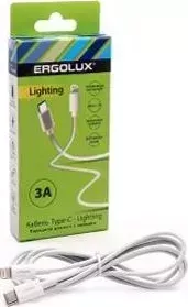 Кабель ERGOLUX (15098) ELX-CDC04-C01 ( Type C-Lightning, 3А, 1,2м, Белый, Зарядка+Передача данных, Коробка)