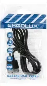 Кабель ERGOLUX (15089) ELX-CDC02P-C02 ПРОМО ( USB-Type C, 2А, 1м, Черный, Зарядка+Передача данных, Пакет)