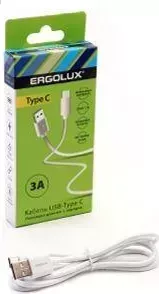 Кабель ERGOLUX (15095) ELX-CDC02-C01 ( USB-Type C, 3А, 1,2м, Белый, Зарядка+Передача данных, Коробка)