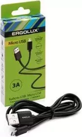 Кабель ERGOLUX (15093) ELX-CDC01-C02 ( USB-Micro USB, 3А, 1,2м, Черный, Зарядка+Передача данных, Коробка)