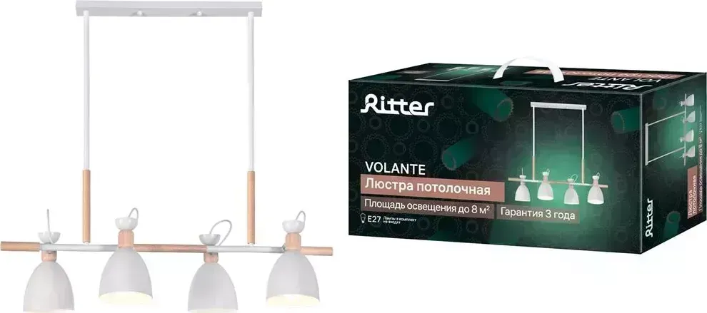 Люстра RITTER 52501 1 VOLANTE 4хЕ27 белый/дерево потолочная 1
