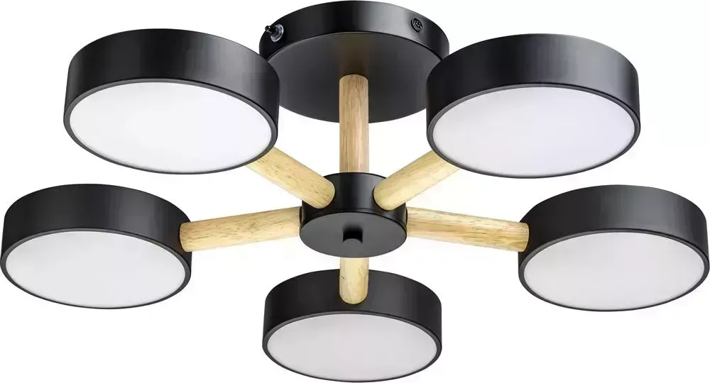 Люстра RITTER 51592 4 SCANDIA 75Вт/2700К/4200К/6400К черный/дерево потолочная 4