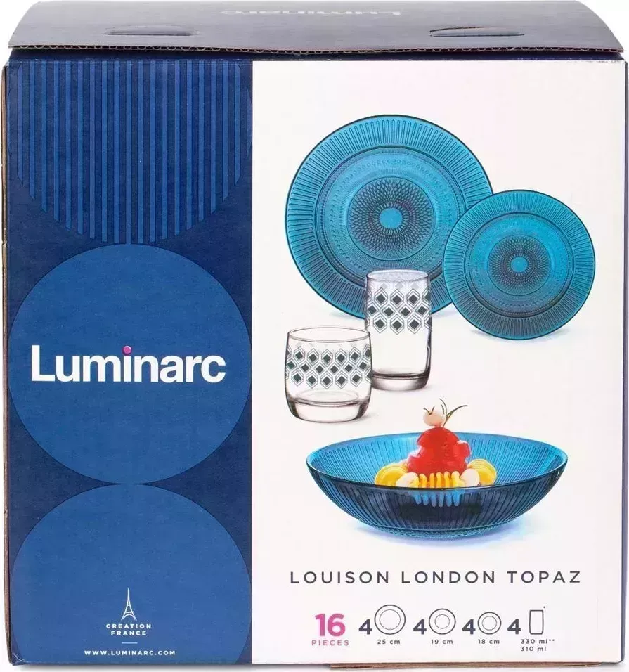 Столовый набор LUMINARC ЛУИЗ ЛОНДОН ТОПАЗ 16пр со стаканами РОМБ ТОПАЗ 330мл S1239
