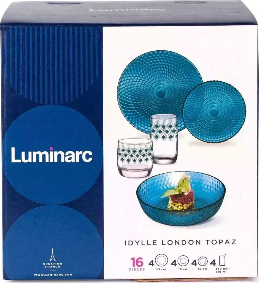 Столовый набор LUMINARC ИДИЛЛИЯ ЛОНДОН ТОПАЗ 16пр со стаканами РОМБ ТОПАЗ 330мл S3459