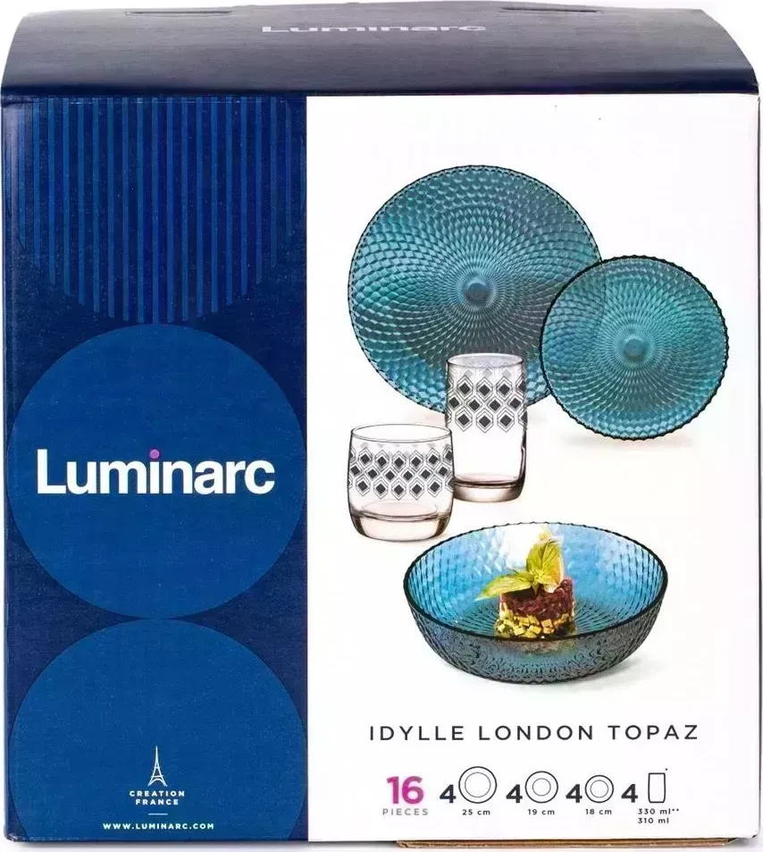 Столовый набор LUMINARC ИДИЛЛИЯ ЛОНДОН ТОПАЗ 16пр со стаканами РОМБ ТОПАЗ 310мл S3458