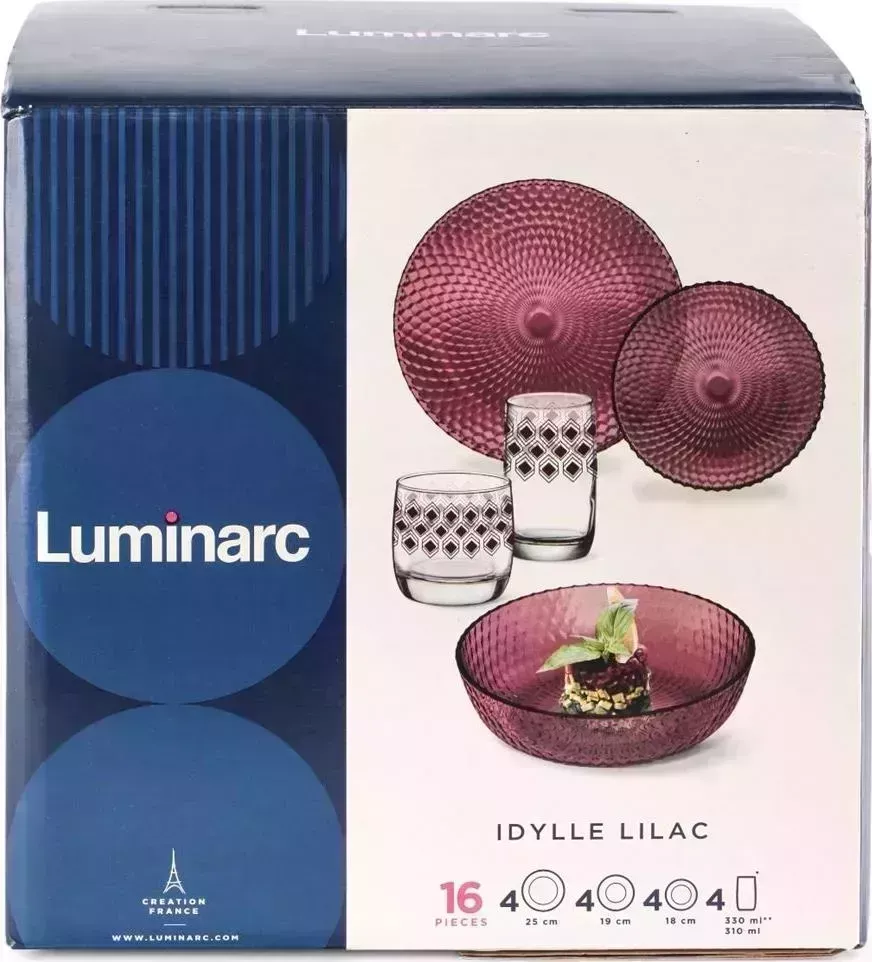Столовый набор LUMINARC ИДИЛЛИЯ ЛИЛАК 16пр со стаканами РОМБ ЛИЛАК 330мл S1301