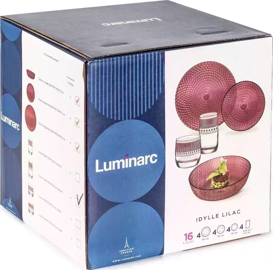 Столовый набор LUMINARC ИДИЛЛИЯ ЛИЛАК 16пр со стаканами ЛИНИИ ЛИЛАК 330мл S1303