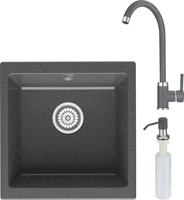 Мойка кухонная и смеситель Point и Бату 45 с дозатором, графит (PN3008GR, PN3101GR, PN3201GR) и 45 с