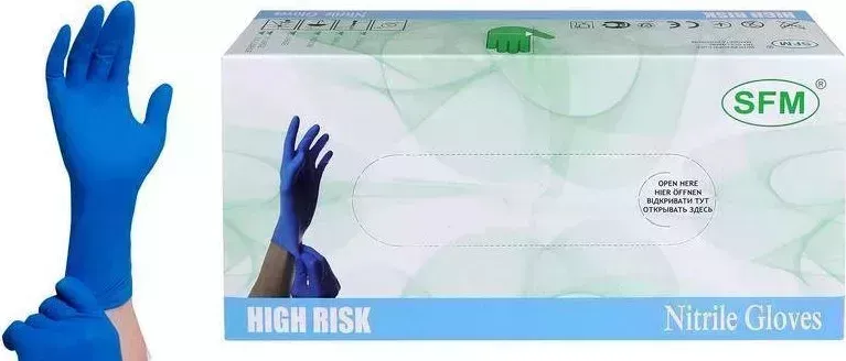 Перчатки SFM HIGH RISK НИТРИЛ (30см) нестер. неопудр. текстур. хлоринация однокр. СРЕДН. (M, 7-8) ( ,Германия) ( ,Германия)