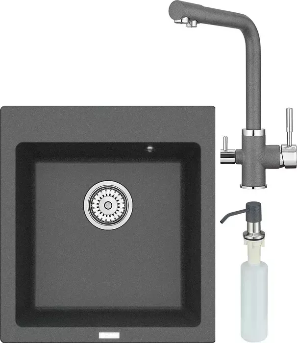 Мойка кухонная и смеситель Point и Моко 47 с дозатором, графит (PN3006GR, PN3103GR, PN3201GR) и 47 с