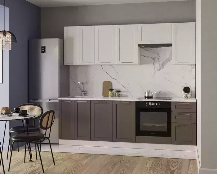 Кухонный гарнитур Mebel Ars Кухня Долан акация белая, акация серо-коричневая