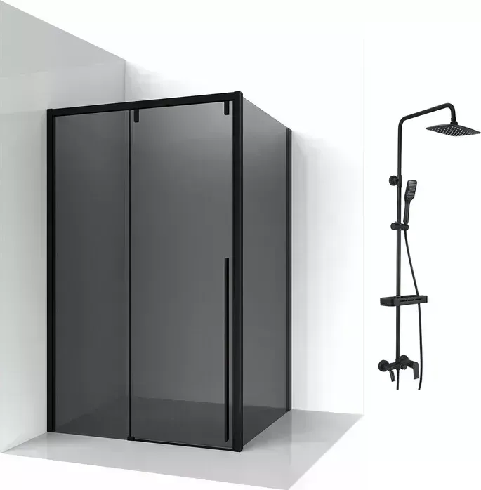 Душевой уголок Ambassador Intense 120x110 с системой Lemark, тонированный, черный (110022201IBB-110IBB, LM7002BL) с душевой