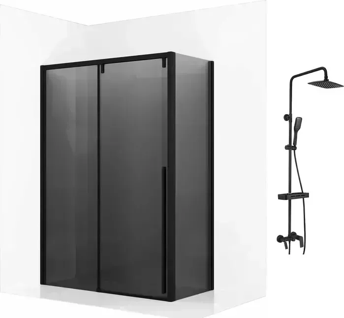 Душевой уголок Ambassador Intense 140x100 с системой Lemark, тонированный, черный (110022203IBB-100IBB, LM7002BL) с душевой