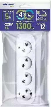 Удлинитель DUWI (28618 90 4 гн. х 5,0 м - белый без заземления 90 4 х м -