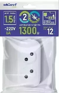 Удлинитель DUWI (28615 8) 2 гн. х 5,0 м - белый без заземления 8) 2 х м -