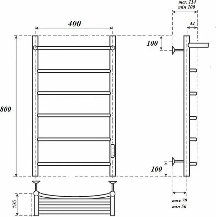 Полотенцесушитель электрический Point Афина П5 400x800 с полкой, правый, черный (PN04848PB)