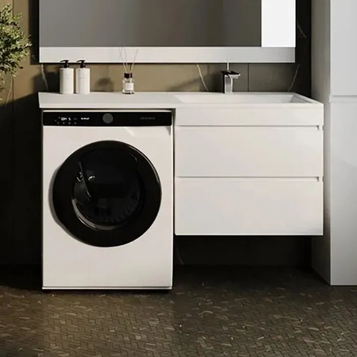 Тумба с раковиной Style line с Даллас Люкс 68 (130R) подвесная, под стиральную машину, белая (2000949232553, 2000949237473)