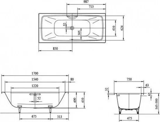 Стальная ванна Kaldewei Cayono Duo 724 Antislip, Easy Clean 170x75 см (272430003001)