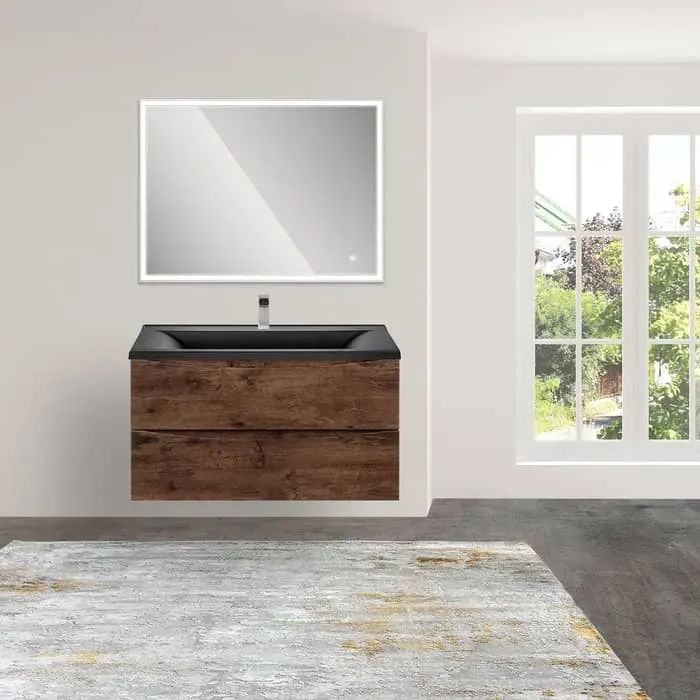 Тумба с раковиной Vincea с Mia 90х45 R.Wood, черная раковина (VMC-2MA900RW, VCB-3M900B)