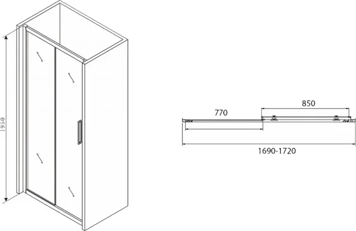 Душевая дверь Abber Schwarzer Diamant 170х195 прозрачная, черная (AG30170BH)