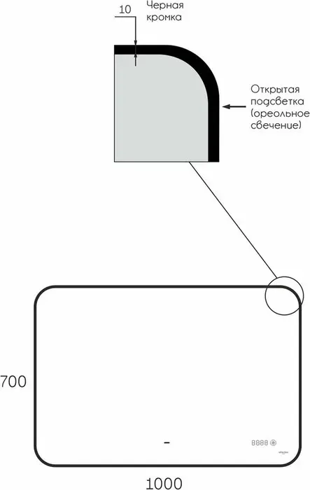 Зеркало Reflection Black View 100х70 подсветка, датчик движения, часы, черная окантовка (RF4004BV)