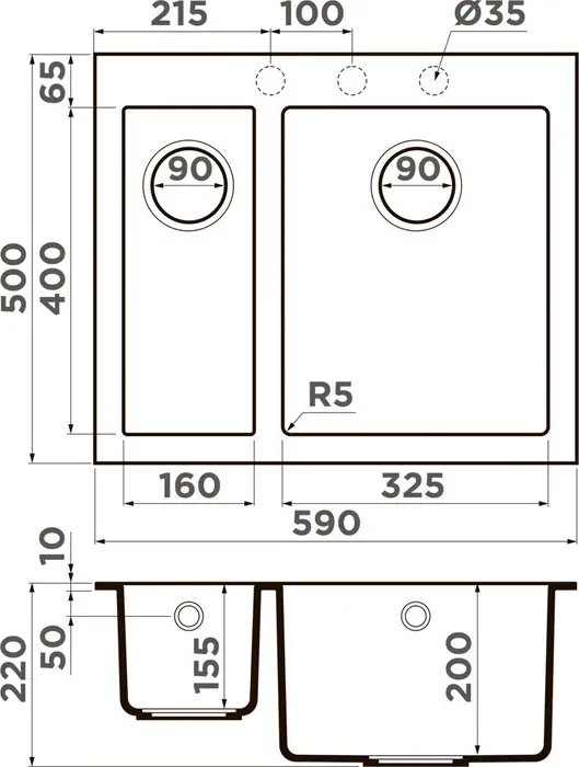 Мойка кухонная OMOIKIRI Bosen 59-2A-GB графит (4993821)