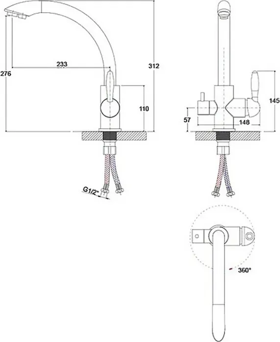 Смеситель для кухни Paulmark Essen с подключением фильтра, хром (Es213001-CR)