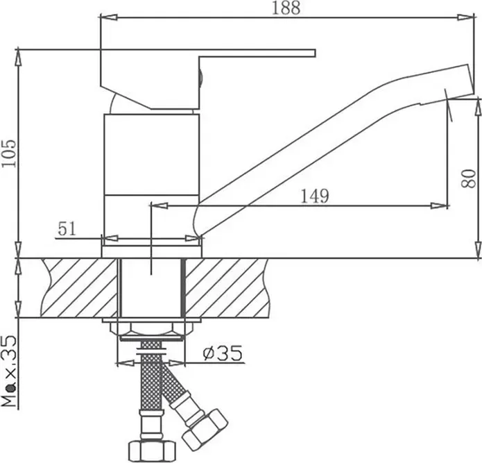 Смеситель для кухни Haiba HB802 нержавеющая сталь (HB45802)