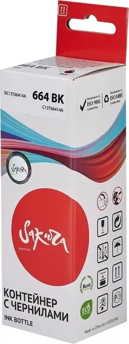 Контейнер Sakura с чернилами C13T66414A (664 BK) для Epson, черный, 4000 к., 70 мл.