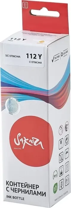 Контейнер Sakura с чернилами C13T06C44A (112 Y) для Epson, желтый, 70 мл. с Y) 70