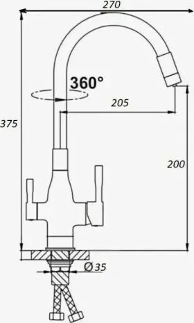 Смеситель для кухни D-Lin с подключением фильтра, черный (D159315-4A)