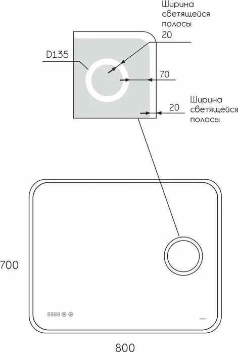 Зеркало Reflection Point 80х70 подсветка, сенсор, часы (RF4513PT)