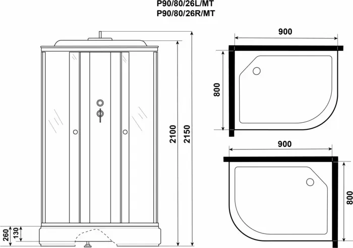 Душевая кабина Niagara Promo P90/80/26R/MT 90х80х215 правая
