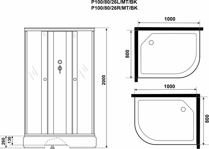 Душевая кабина Niagara Promo P100/80/26L/MT/BK 100х80х195 левая