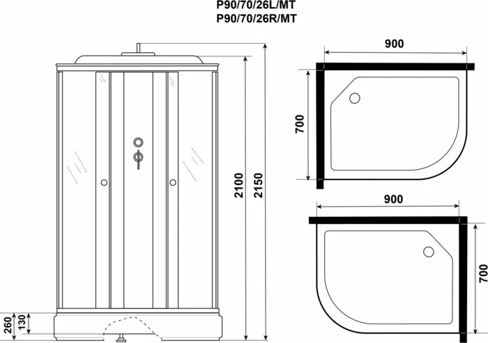Душевая кабина Niagara Promo P90/70/26L/MT 90х70х215 левая