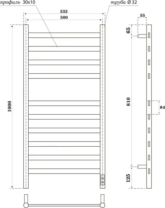 Полотенцесушитель электрический Point Селена П10 500x1000 диммер справа, черный (PN16850B)
