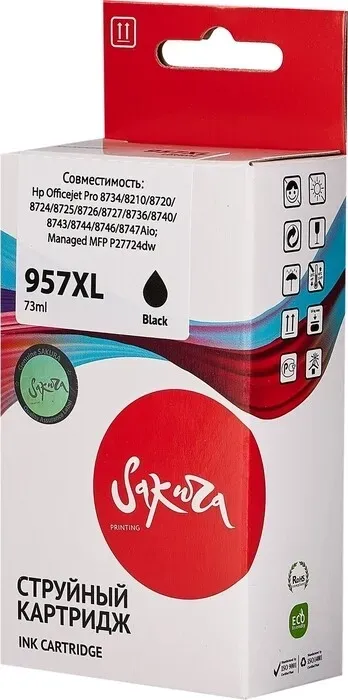 Картридж Sakura L0R40AE (№957XL Black) для HP, черный, 73 мл., 3000 к.