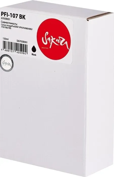 Картридж Sakura 6705B001 ( PFI-107 BK) для Canon, черный, 130 мл.