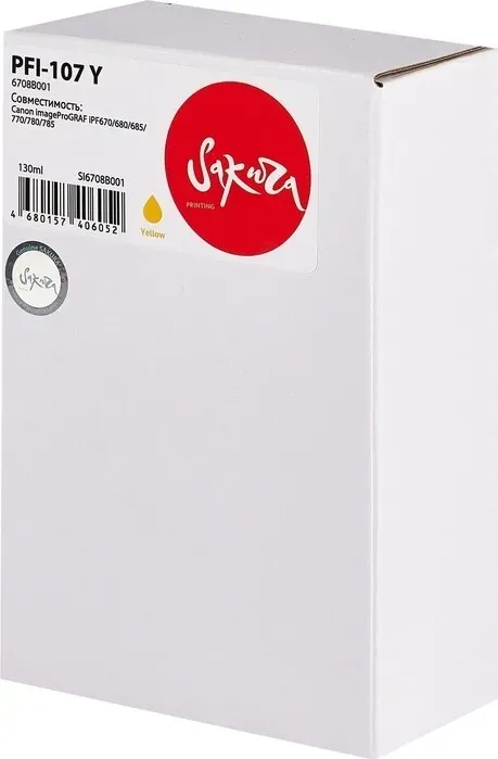 Картридж Sakura 6708B001 ( PFI-107 Y) для Canon, желтый, 130 мл.