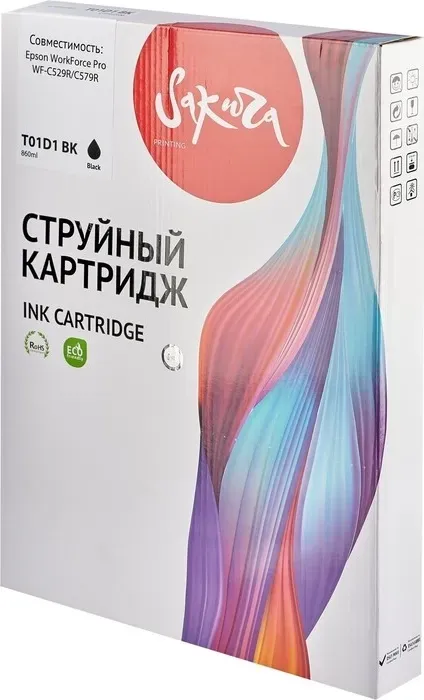 Контейнер Sakura с чернилами C13T01D100 (T01D1 BK) для Epson, черный, 50000 к., 860 мл.